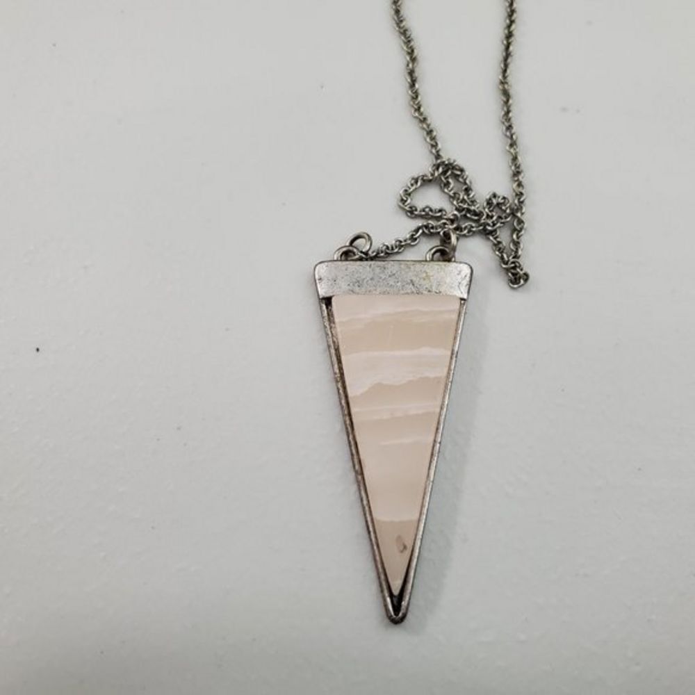 Rose Quartz Necklace Boho Chain Silver‎ Tone Pink S